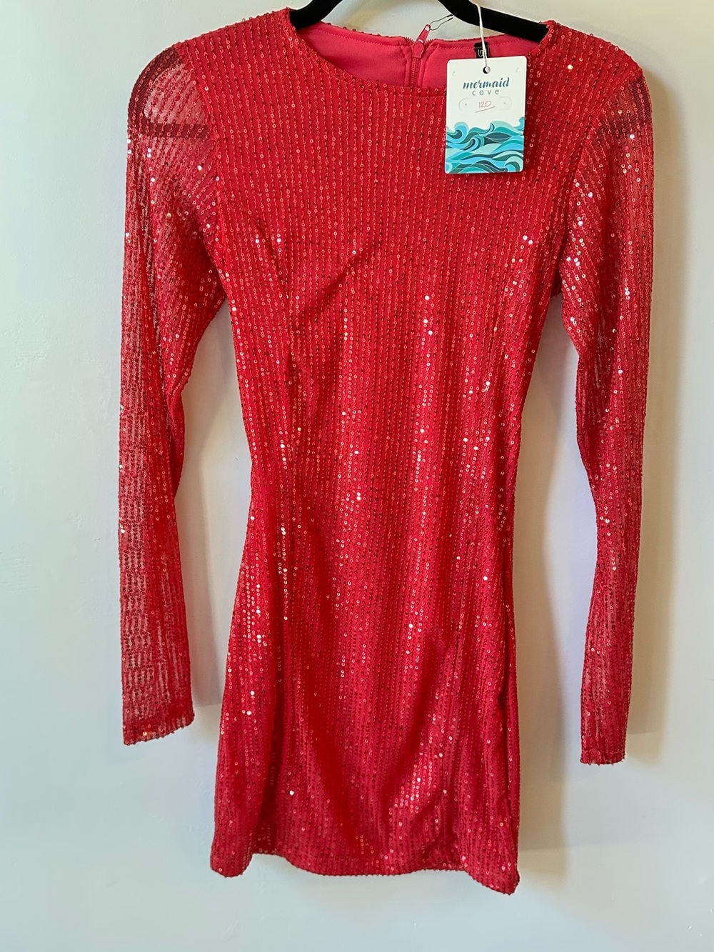Sequin Long Sleeve Hot Pink Dress